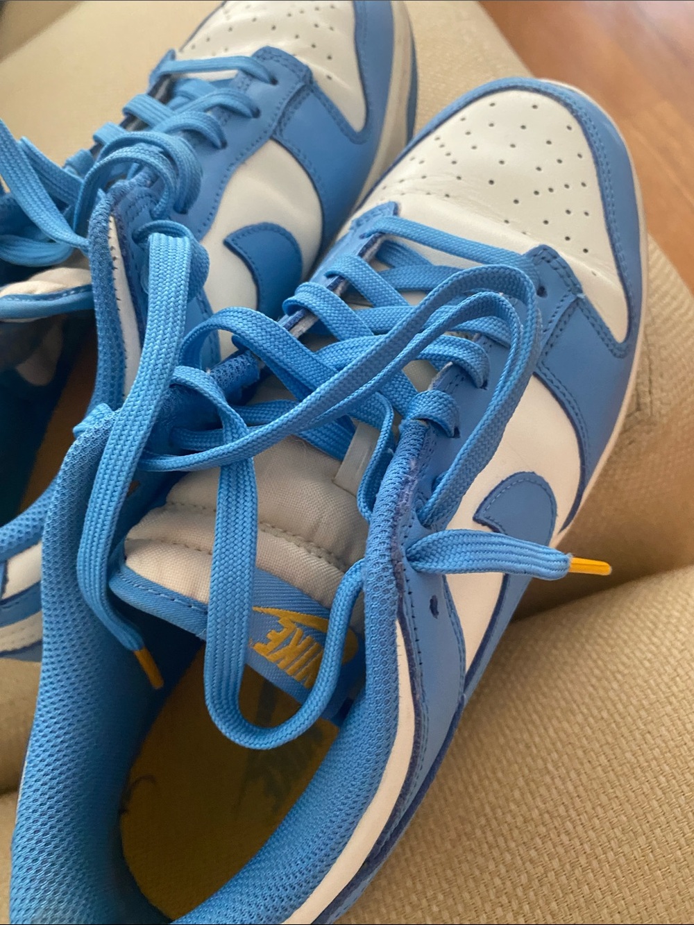 Nike Kids Blue and White Low-Top Sneakers with Yellow Accent